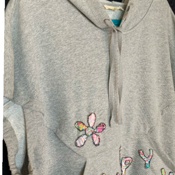 It Ain’t Beige upcycled Gray Hoodie with Floral Appliqué - Picture 12 of 15